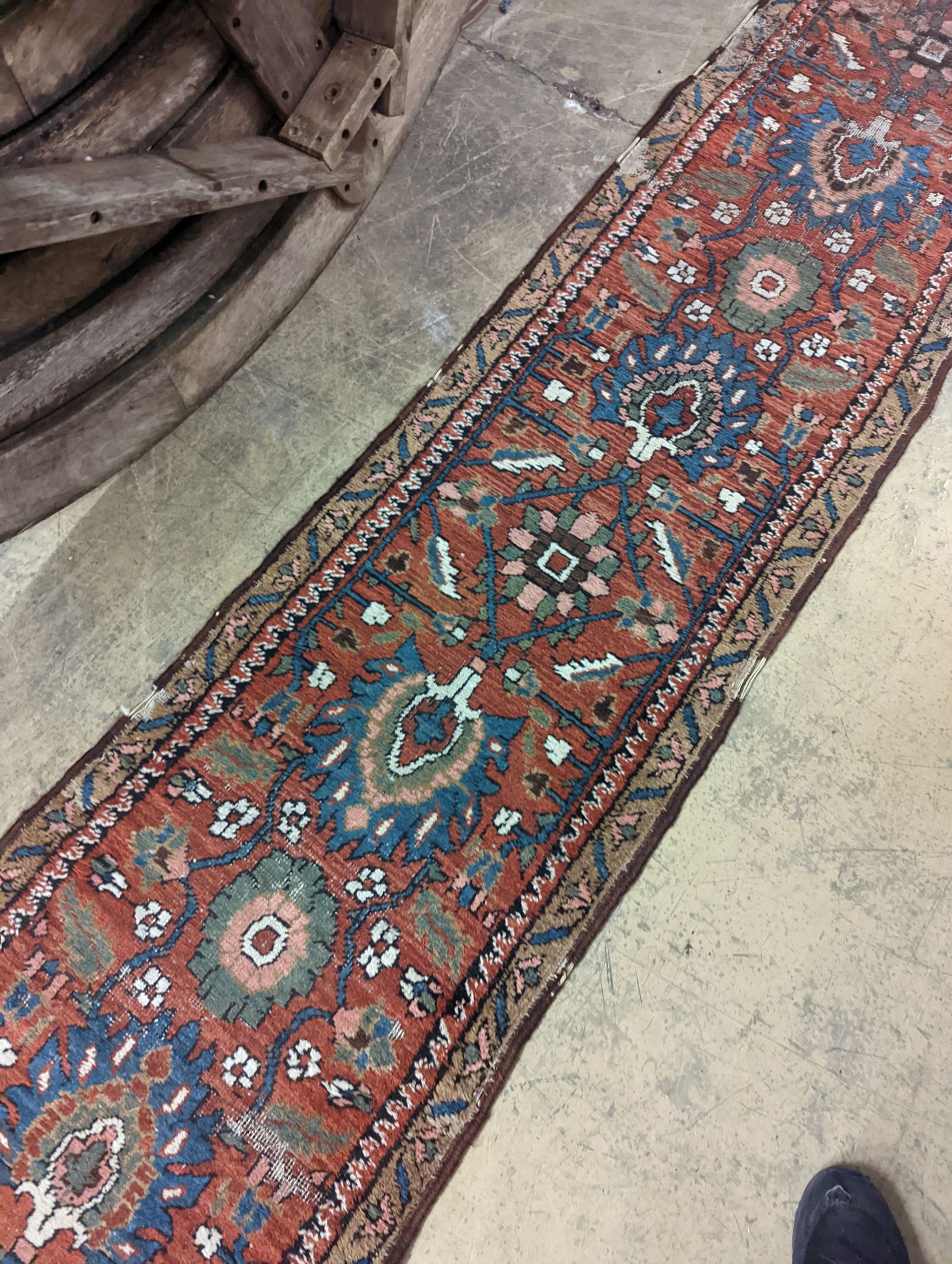 A Kilim polychrome flatweave rug, 168 x 132cm together with a Hamadan red ground runner